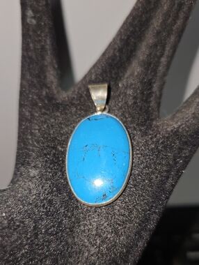 Turquoise 925 Oval Stone Pendant Necklace - Blue